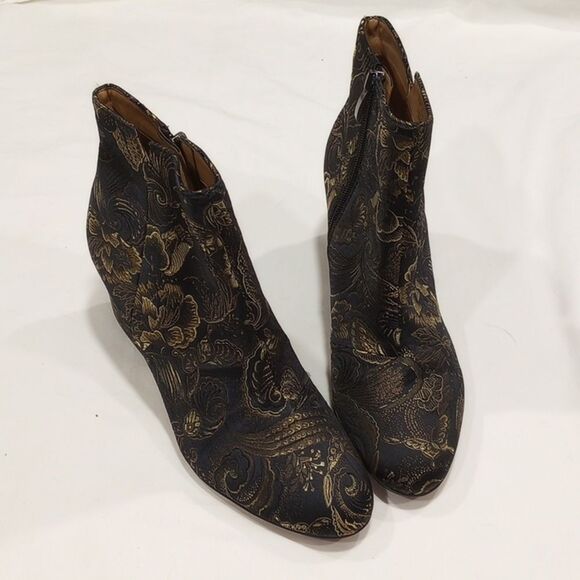 Black and Gold Embroidered Franco Sarto Heeled Boots - Picture 1 of 11